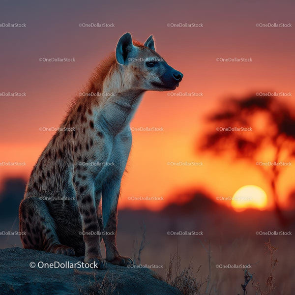 Majestic Hyena Silhouette at Vibrant African Sunset