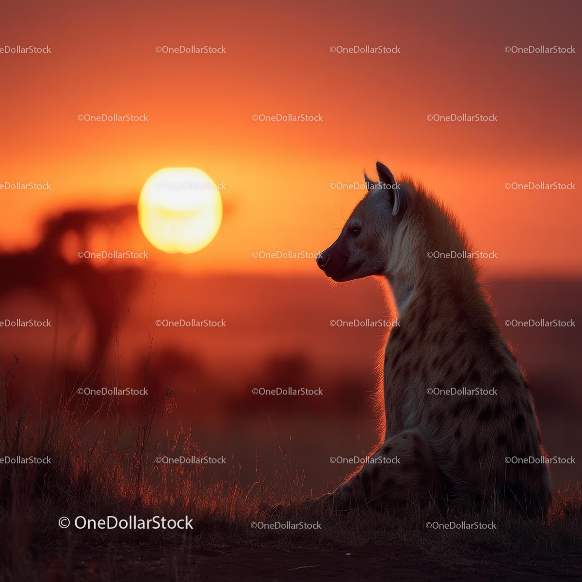 Hyena Silhouette Against a Vibrant African Sunset