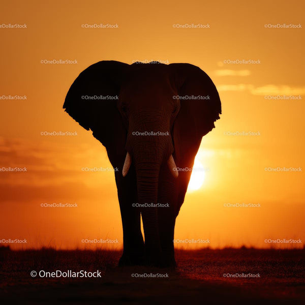 Elephant Silhouette Against Vibrant Sunset in African Savanna