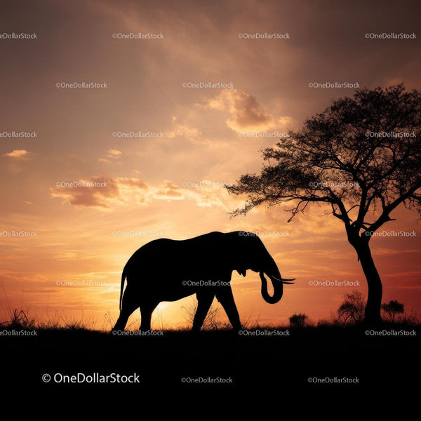 Elephant Silhouette at Sunset on the African Savanna