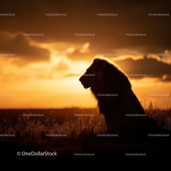 Majestic Lion Silhouette Against Golden Sunset