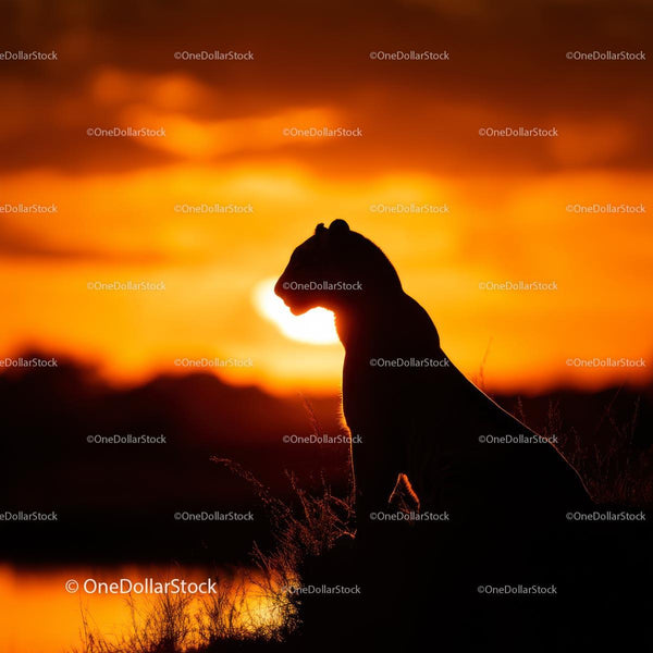 Cheetah Silhouette Against Vibrant African Sunset