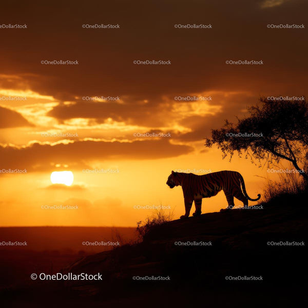 Tiger Silhouette Against Orange Sunset
