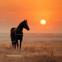 Wild Horse Silhouette against a Vibrant Sunset