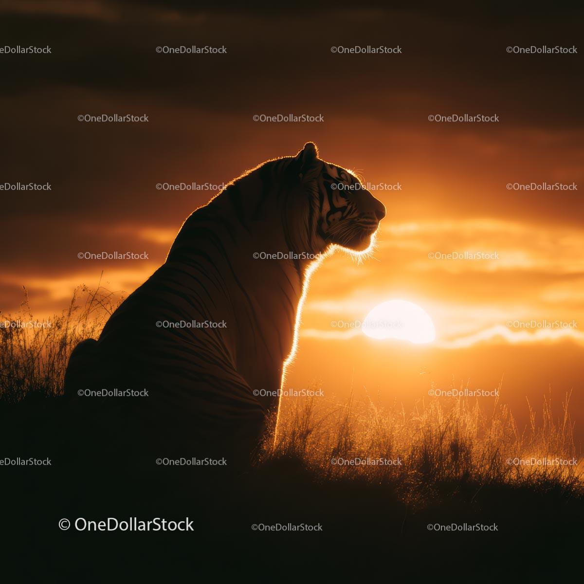 Majestic Tiger Silhouette at Golden Sunset