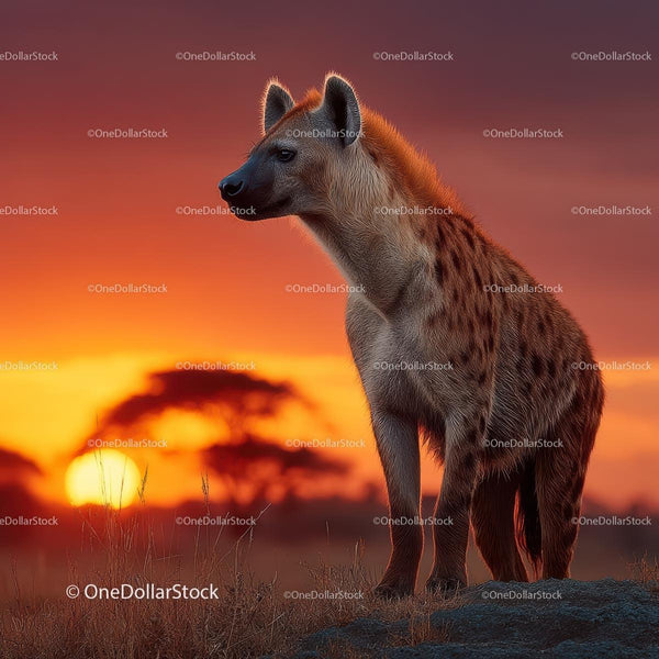 Spotted Hyena Silhouette Against Vibrant African Sunset