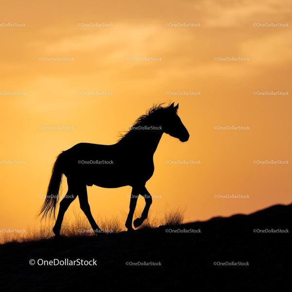 Majestic Horse Silhouette in an Orange Sunset