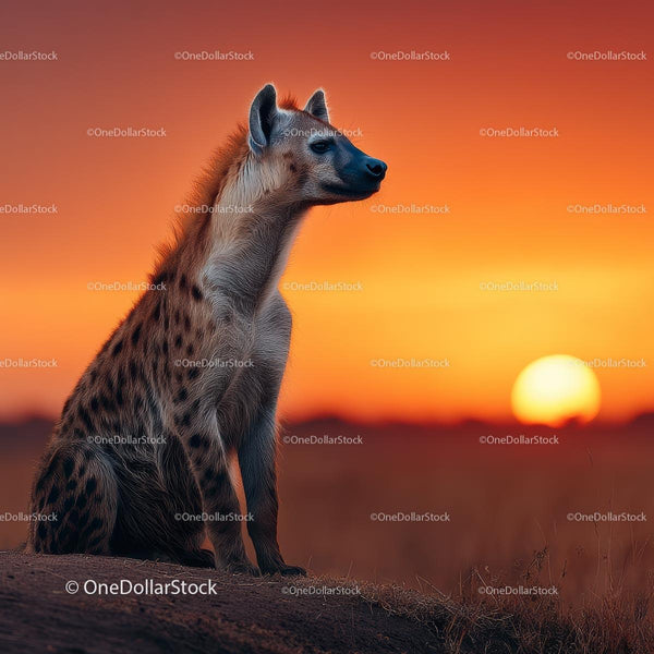 Spotted Hyena at Sunset on African Savannah