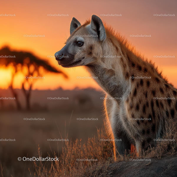 Spotted Hyena at Sunset on African Savannah