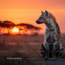 Hyena Sitting Against a Vibrant African Sunset