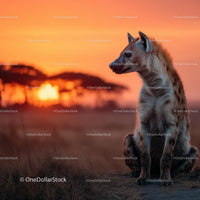 Hyena Sitting Against a Vibrant African Sunset