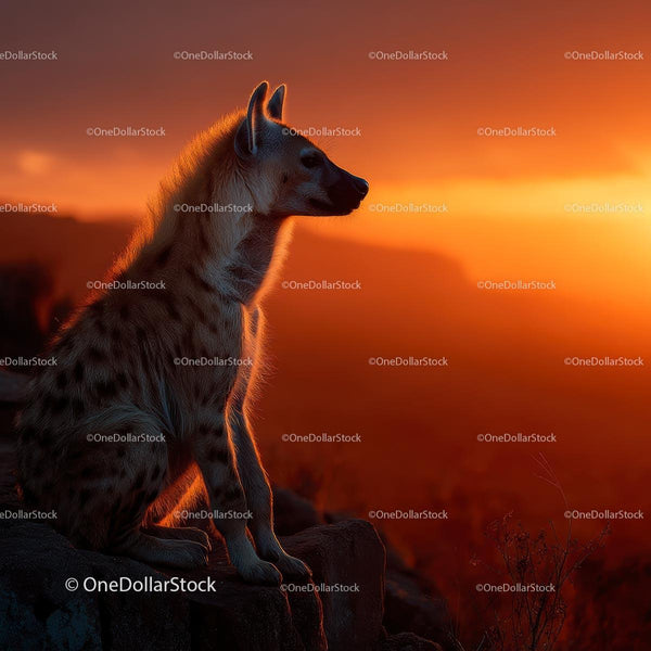 Hyena Silhouette at Sunset in African Landscape