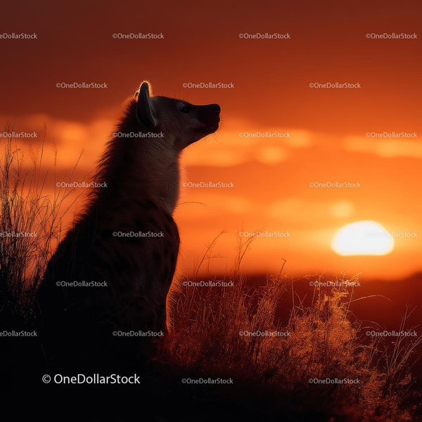 Hyena Silhouette Against a Vibrant African Sunset