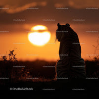 Tiger Silhouette Against Vibrant Sunset