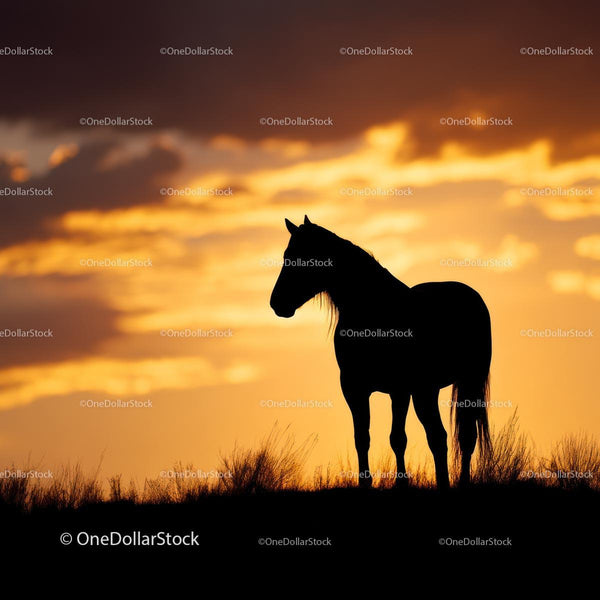 Silhouette of a Horse Against a Golden Sunset