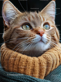 Ginger Cat Snuggled in a Cozy Sweater