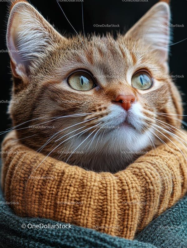 Ginger Cat Snuggled in a Cozy Sweater
