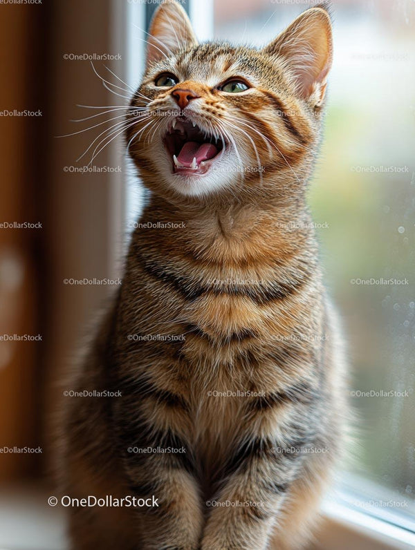 Playful Tabby Kitten with Striped Fur by the Window
