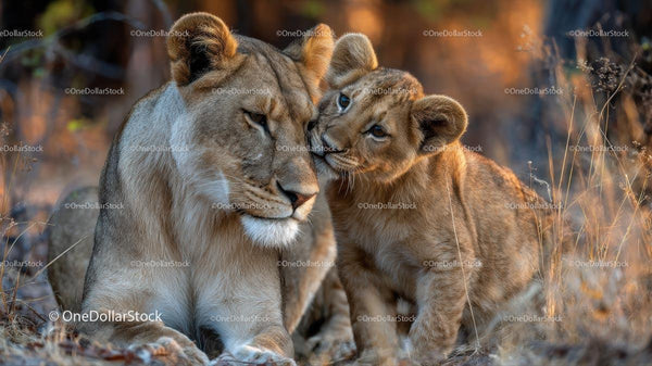Mother Lioness and Cub Sharing a Tender Moment in the Wild