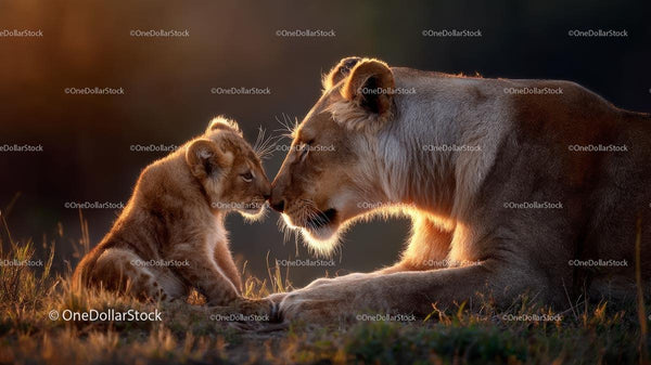 Lioness and Cub Sharing a Tender Moment in the Wild