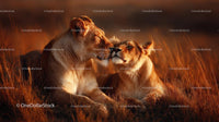 Tender Moment Between Lions at Sunset in the Savannah