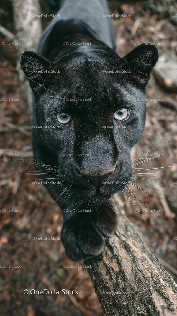 Majestic Black Panther with Intense Gaze in Natural Habitat