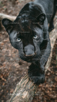 Intense Gaze of a Black Panther in the Wild