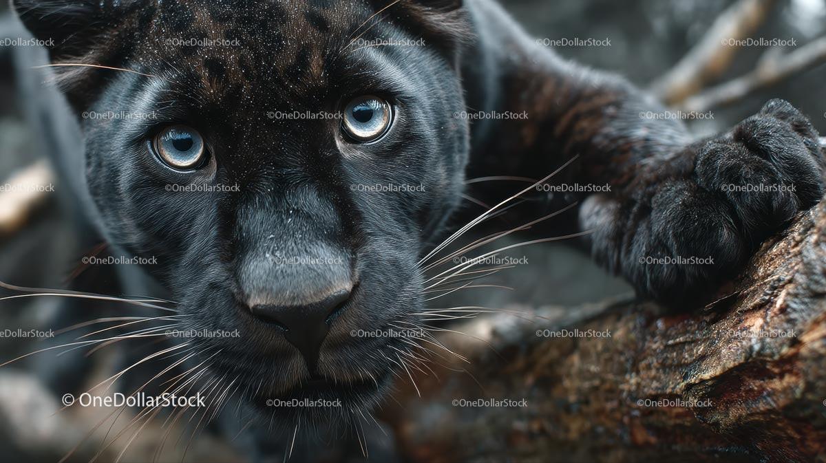 Majestic Black Panther with Intense Blue Eyes in Jungle