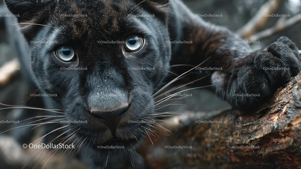 Majestic Black Panther with Intense Blue Eyes in Jungle
