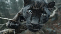 Black Panther with Intense Gaze in Natural Habitat