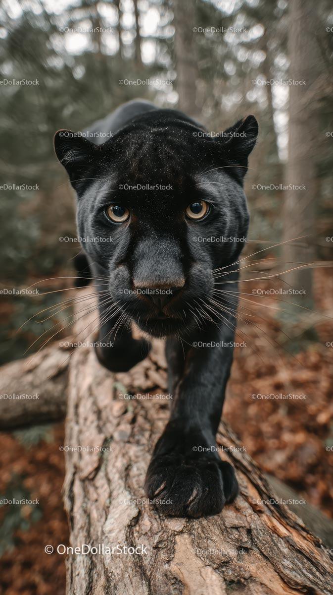 Close-up of a Black Panther in a Forest Environment