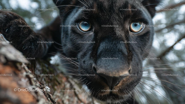 Close-Up of Black Panther with Striking Blue Eyes