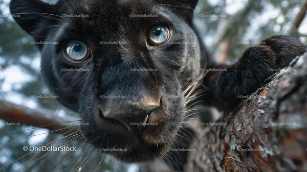 Close-Up of Black Panther with Intense Blue Eyes