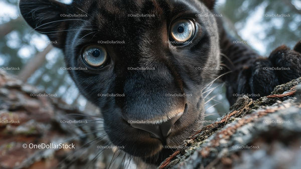 Close-Up of Black Panther with Intense Blue Eyes