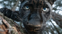 Black Panther with Intense Gaze in Natural Habitat