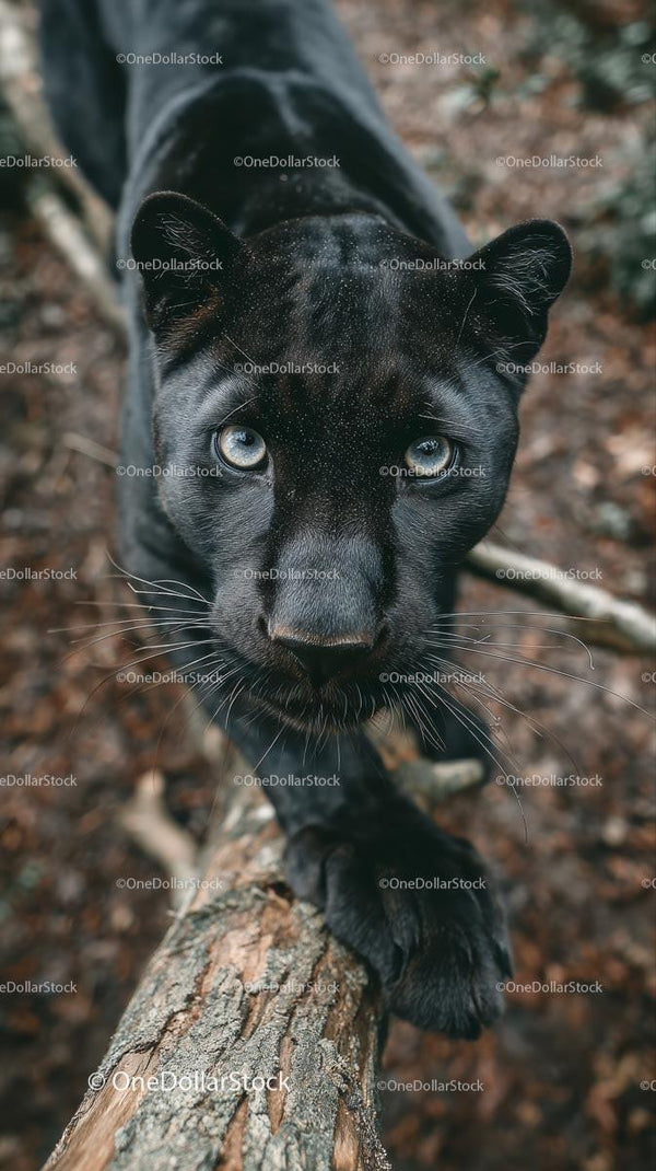 Close-up of Black Panther in Natural Woodland Setting