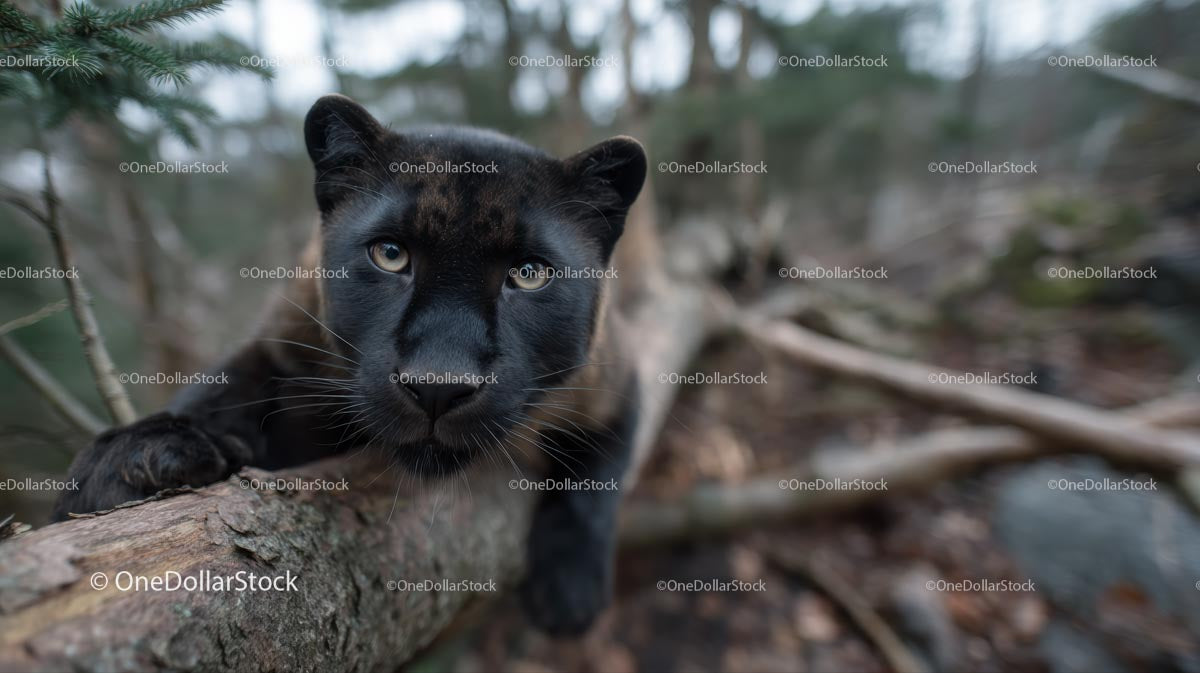 Black Panther Lying on a Tree in a Forest