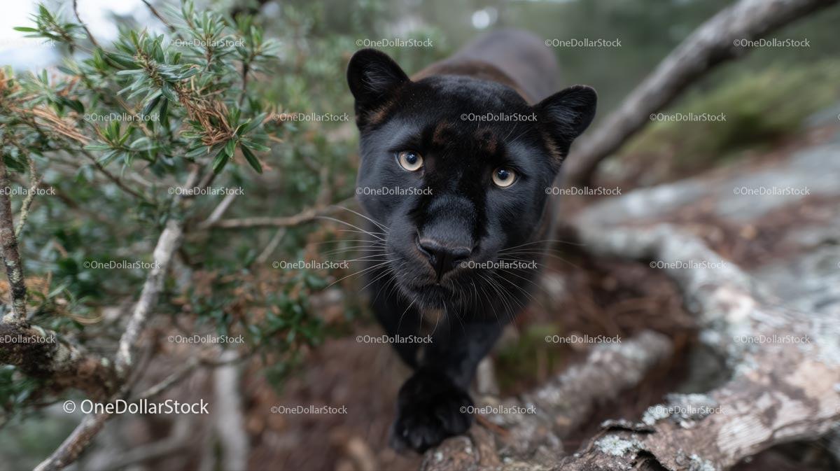 Close-Up of Black Panther in Lush Jungle Environment