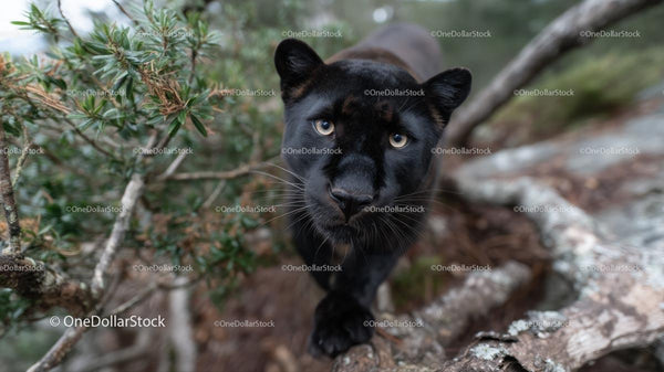 Close-Up of Black Panther in Lush Jungle Environment