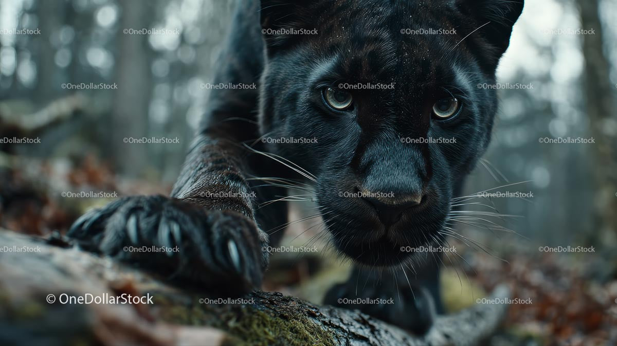 Black Panther Stalking in a Mystical Forest