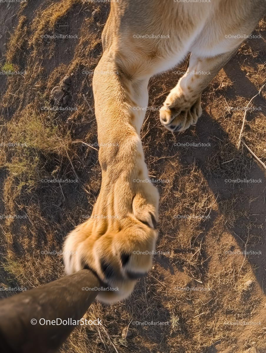 Zbliżenie na łapę lwa w afrykańskim safari