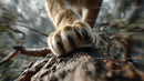 Close-Up of Lion Paw on Tree Bark in Natural Habitat