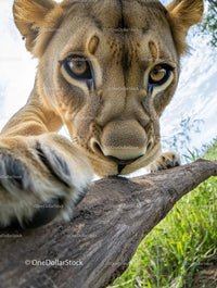 Majestic Lioness Close-up on Savannah Branch