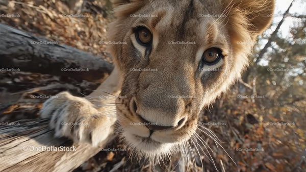 Close-Up of a Young Lion with Intense Gaze in the Wild