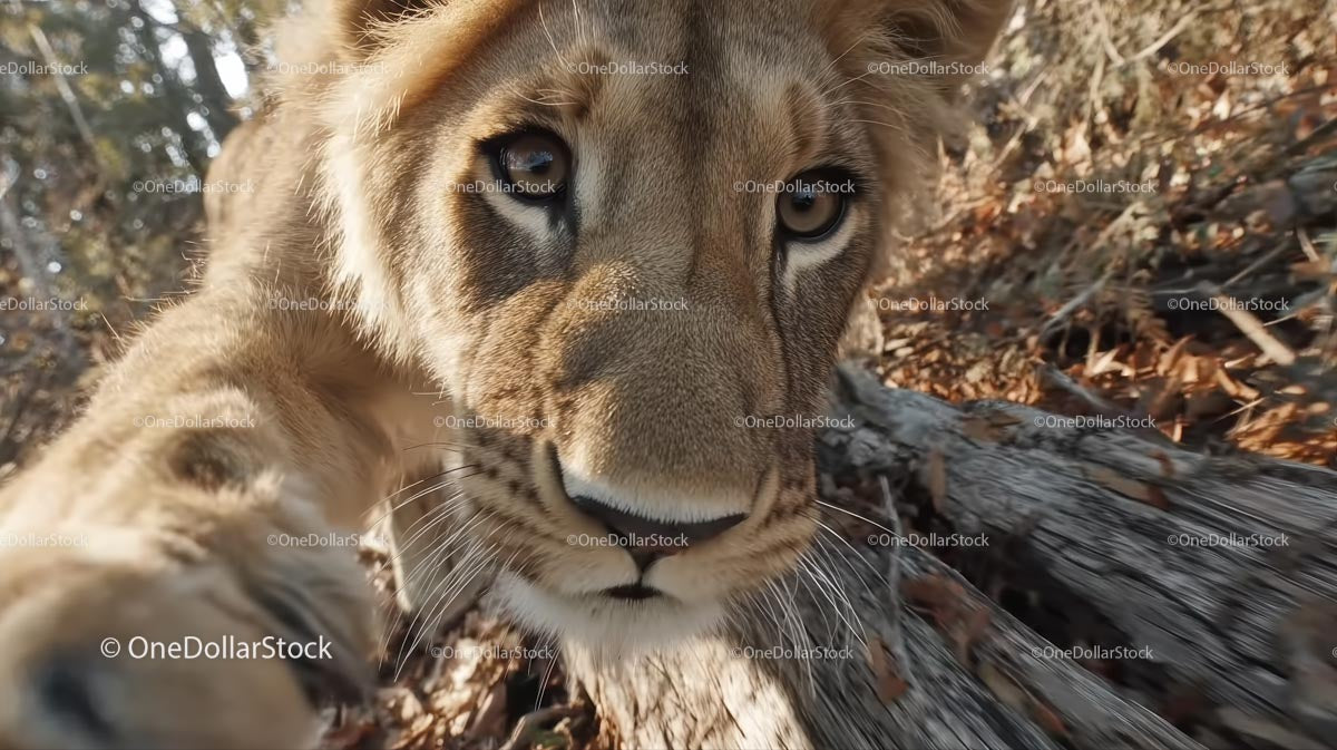 Curious Lion Cub in Natural Habitat Close-Up