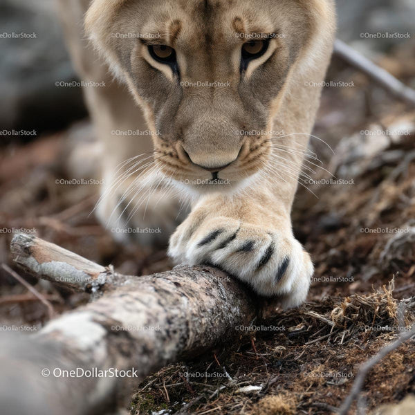 Majestic Lion Paws in a Forest Setting