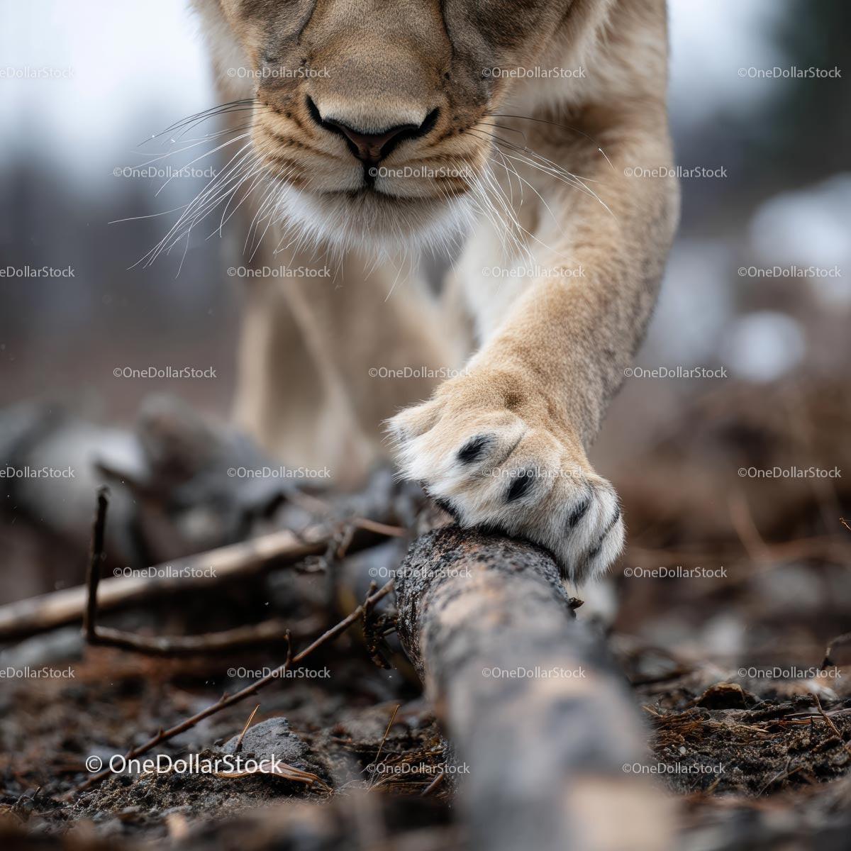 Close-Up of Lion's Paw in Natural Habitat