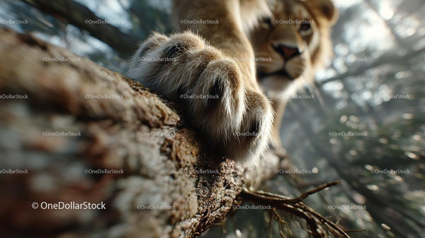 Lion's Paw Clutching a Tree Branch in the Wild