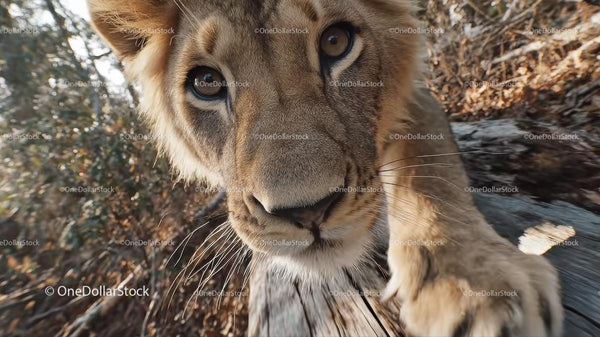 Curious Lion Cub in Natural Habitat Close-Up
