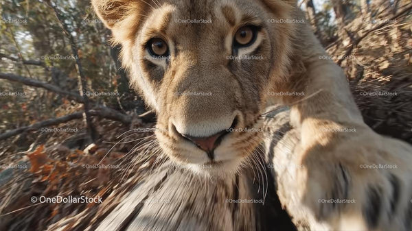 Young Lion Cub with Intense Gaze in Natural Habitat